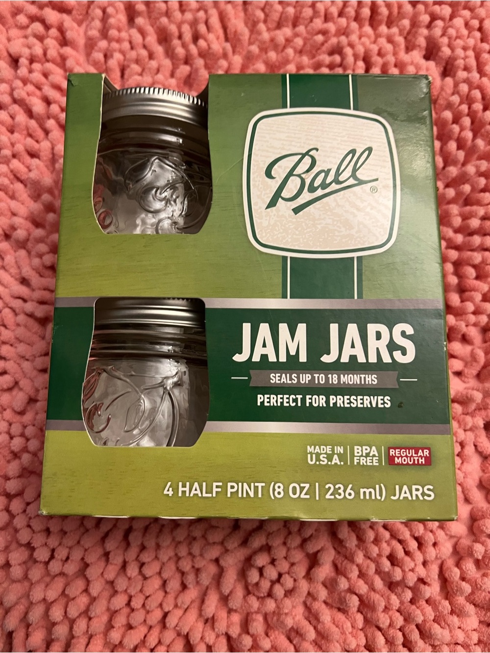 Vintage ball Green Jam Jars - 4 Half Pint (8 oz) Pack in original packaging